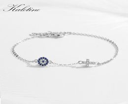 Kaletine Charm Blue Evil Eye Cross Bracelet 925 Sterling Silver Small Bracelets For Women Hamsa Good Luck CZ Jewelry KLTB0562109207
