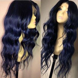 Hotselling 180density water wave brazilian full lace Front Wigs Ombre blue color synthetic Wigs for Black Women pre Plucked natural hai Fnmq