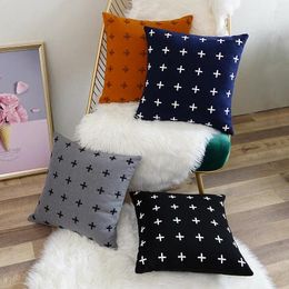 Pillow Solid Cover Grey Black Orange Navy Blue 45x45cm Woollen Cute Cross For Couch Sofa Chair Bed Home Decoration