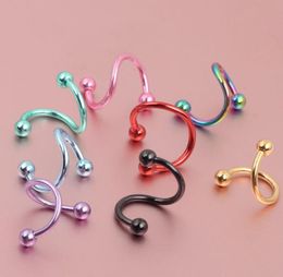 Nose body jewelry N01 100pcslot mix 7 colors 16G stainless steel spiral nose rings and stud piercing body jewelry2433216