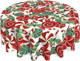 Table Cloth Christmas Watercolor Candy Round Tablecloth 60 Inch Washable Reusable Decoration Cover For Kitchen Party