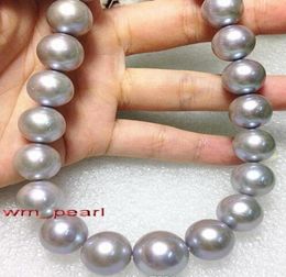 18quot1213mm NATURAL real south sea SILVER Grey pearl necklace 14K Fine Pearls Jewelry7092369