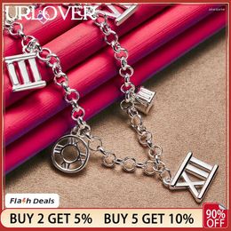 Chains URLOVER 925 Sterling Silver 48cm Roman Numerals Pendant Necklace For Man Women Chain Party Engagement Wedding Charm Jewellery