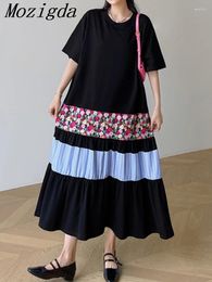 Party Dresses Flower Floral Patchwork Summer Long Dress Women Korean Style Loose Ruffle Pleated Ladies Casual Modis A-Line Woman