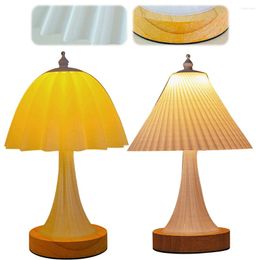 Table Lamps Art Atmosphere Lamp With Wooden Base Desk Reading Light Stepless Dimming Pleated Nightstand For Bedroom Living Room Decor