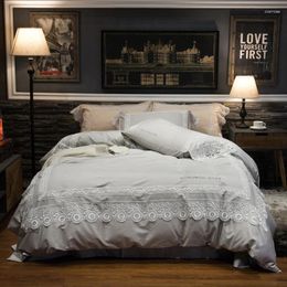 Bedding Sets Home Textile Simple White Grey Ladys Linen Lace Duvet Cover Pillowcase Bed Sheet Girl Adult Bedclothes