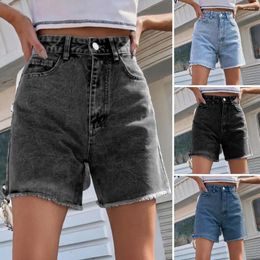 Women's Jeans Summer Women Denim Shorts High Waist A-line Ripped Edge Multi Pockets Solid Color Daily Dating Travel
