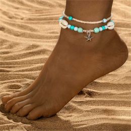 Anklets Resin Beads Starfish Anklets For Women Vintage Shell Conch Star Pendant Ankle Bracelet Foot Chain Summer Beach Jewelry