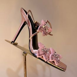 Shine Rhinestone Butterfly Decoration Dishals Sandals da tacco da abbigliamento per la caviglia alla caviglia Teli alti scarpe da sera Donne designer di lusso Sandalo da 10,5 cm