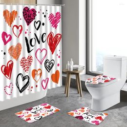 Shower Curtains Cartoons Love Curtain Bath Mat Set Modern Valentine's Day Heart Pattern Bathroom Decor Anti-slip Rug Toilet Cover Carpet