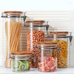 Storage Bottles Ml/1140ml/1280ml/1700ml Stainless Steel Buckle Glass With Bamboo Lid Food Sealed Jars Candy Grains Kitchen Container