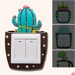 Other Home Garden Luminous Cartoon Plant Light Switch Er Room Decor 3D Sile Outlet Wall Sticker Switches Stickers Drop Delivery Dh3Rc