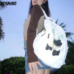 Sweet Cool Girls Schoolbags Y2k Aesthetic Cartoon Cute Sheep Letter Canvas Women Bags Casual All Match Simple Backpacks Japanese 240604