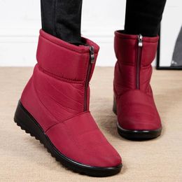 Boots Waterproof Snow For Women Comfy Warm Short Boot Ladies Zipper Non Slip Padded Shoes Plush Winter Ankle Woman