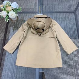 Brand's new children's windbreaker, teddy bear hooded detachable boys and girls medium length jacket 012