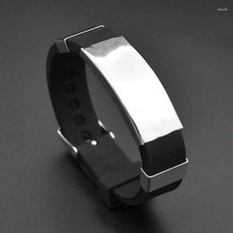 Charm Bracelets Fashion Jewellery Vintage Black Rubber Wristband Silicone Stainless Steel Men Wide Bangles For Women Pulseras Hombre