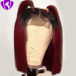 Hotselling Ombre Hair Bob Wigs Lace Front synthetic Wigs Straight Short Brazilian Hair full lace wig pre-plucked Medea