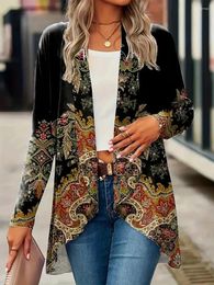 Women's T Shirts Spring And Autumn Big Large Size Ethnic Bohemian Wind Printing Loose Leisure Cardigan Shirt Fashion Clothes