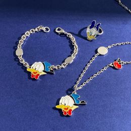 Mode New Cartoon Duck Anhänger Halskette Herren Kubanische Kette Frauen Schlüsselbein Kettenarmband Designer Ohrringe Juwelier Paar Geschenk mit Box CGS14 --01