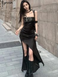 Casual Dresses Irregular Punk Style Women Ankle-length Side Splits Streetwear Chic Summer Sweet Gothic Y2k Strapless Vestidos Ladies