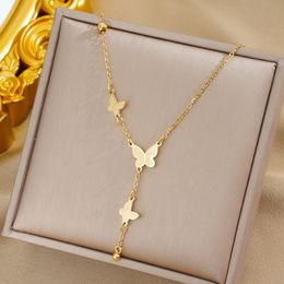 Klassischer zierlicher Anhänger Titanium Stahl verblasst nicht gut goldene Schmetterling Quasten Quasten Halskette Mode Frauen Hochzeit Chirstmas Geschenk keine Schachtel