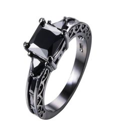 Vintage Black Zircon Rectangle Stone Rings For Women Crystal Ring Female Wedding Jewellery Finger Bands8451892