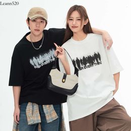 Han Lu Men's Design Sense American Printed Short sleeved for Men and Women Spring/Summer New Couple Loose Round Neck T-shirt