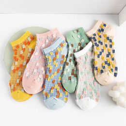 Women Socks Spring And Summer Cotton Japanese Jacquard Colorful Plaid College Style Girls Low Cut Shallow Mouth Ladies Boat Sock