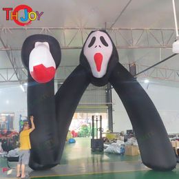 Outdoor Activities 6x5m Customized giant black inflatable ghost arch with led light for halloween decoration archway 001