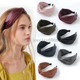 2024 Solid Color HairBand PU Leather Cross Headbands for Women Hair Accessories