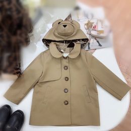 Brand's new children's windbreaker, teddy bear hooded detachable boys and girls medium length jacket 01