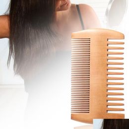 Hair Brushes Pocket Wooden Beard Comb Double Sides Super Narrow Thick Wood Combs Pente Madeira Lice Pet Tool Drop Delivery Products Dh4M0