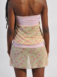 Women's Tanks Women S Summer 2PCS Skirt Outfit Sets Sexy Sleeveless Off Shoulder Split Bandeau Floral Print Patchwork Streetwear