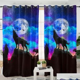 Curtain 3D Personality Totem Night Animal Hungry Wolf Curtains Living Room Home Bedroom Shading Cloth Custom Hook Decorative Drop De Dhqlj
