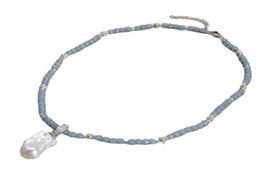 Gioielli Guaiguai Naturale 6mm Blue Angelite Collana coltivata Keshi Pearl Ciondo