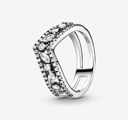 Designer Jewellery 925 Silver Wedding Ring Bead fit P Sparkling Marquise Double Wishbone Ring Zirconia Diamonds European Style Rings Birthday Ladies Gift3150663