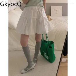 Skirts GkyocQ Korean Fashion Women Skirt Casual Simple Style All Match High Elastic Waist A Line Bow Splicing Short White