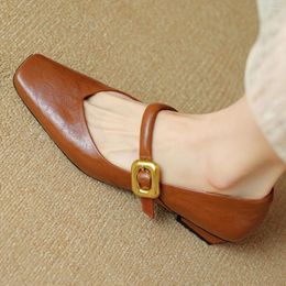 Casual Shoes Plus Size 34-42 Women's Genuine Leather Mary Jane Flats Square Toe High Quality Soft Comfortable Female Daily For Woman