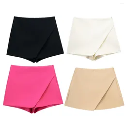 Women's Shorts Women Skirts High Waist Zipper Asymmetrical Side Solid Short Pants Summer Office Lady Elegant Black White Mini