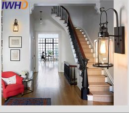 Wall Lamp IWHD Iron Sconce Glass Vintage Industrial Light Fixtures Loft Retro Wandlamp Stairway Lighting Living Room Aranda
