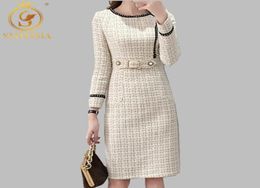 2019 New Tweed Dress Women Spring Vintage Wool Plaid Dresses Female Elegant Woollen Dress Ladies Office Vestidos Y2001027513363