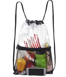 50pcs PVC Transparent Waterproof Drawstring Backpack with mesh Sport Bag School Sport Outdoor Beach Shoe Bag5427875
