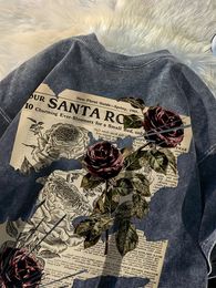 Romantic Rose Retro Print Plus Size Womens T-shirt American Art Trend L-6XL Top 2024 Y2k Summer Street Clothing 240531