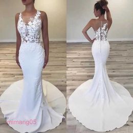 Wedding Dresses Mermaid Sheer Neck Sleeveless Bridal Gowns Bridal dress Plus size wedding dress