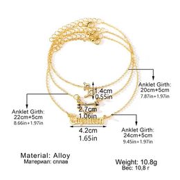 Anklets 3Pcs/Set 12 Constellation Anklets For Women Gold Color Zodiac Signs Ankle Bracelet Barefoot Chain Summer Birthday Party Jewelry