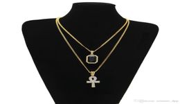 Men S Egyptian Ankh Key Of Life Necklace Set Bling Iced Out Mini Gemstone Pendant Gold Silver Chain For Women Hip Hop Jewelry2293791