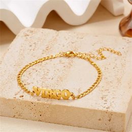 Anklets 12 Constellation Anklets For Women Stainless Steel Zodiac Signs Letters Ankle Bracelet Summer Party Foot Chain Birthday Jewelry