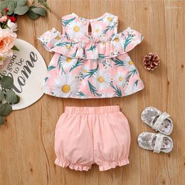 Clothing Sets 0-24m Born Kids Girl Summer Clothes Set Ruffle Off Shoulder Shirt Tops Floral Shorts Suit Girls Pink Outfits