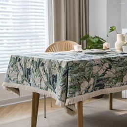 Table Cloth American Tea Decoration Flower Jacquard Dining Tablecloth Rectangle Thick Cover For Kitchen Room