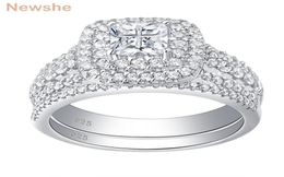 Newshe 925 Sterling Silver Halo Wedding Ring Set For Women Elegant Jewellery Princess Cut Cubic Zirconia Engagement Rings J01127461204